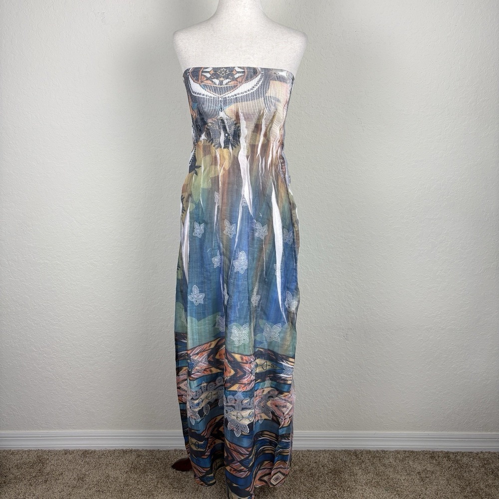 Anthropologie Lapis Maxi Dress OS Smocked Fairy Y2k Crinkle Festival Strapless